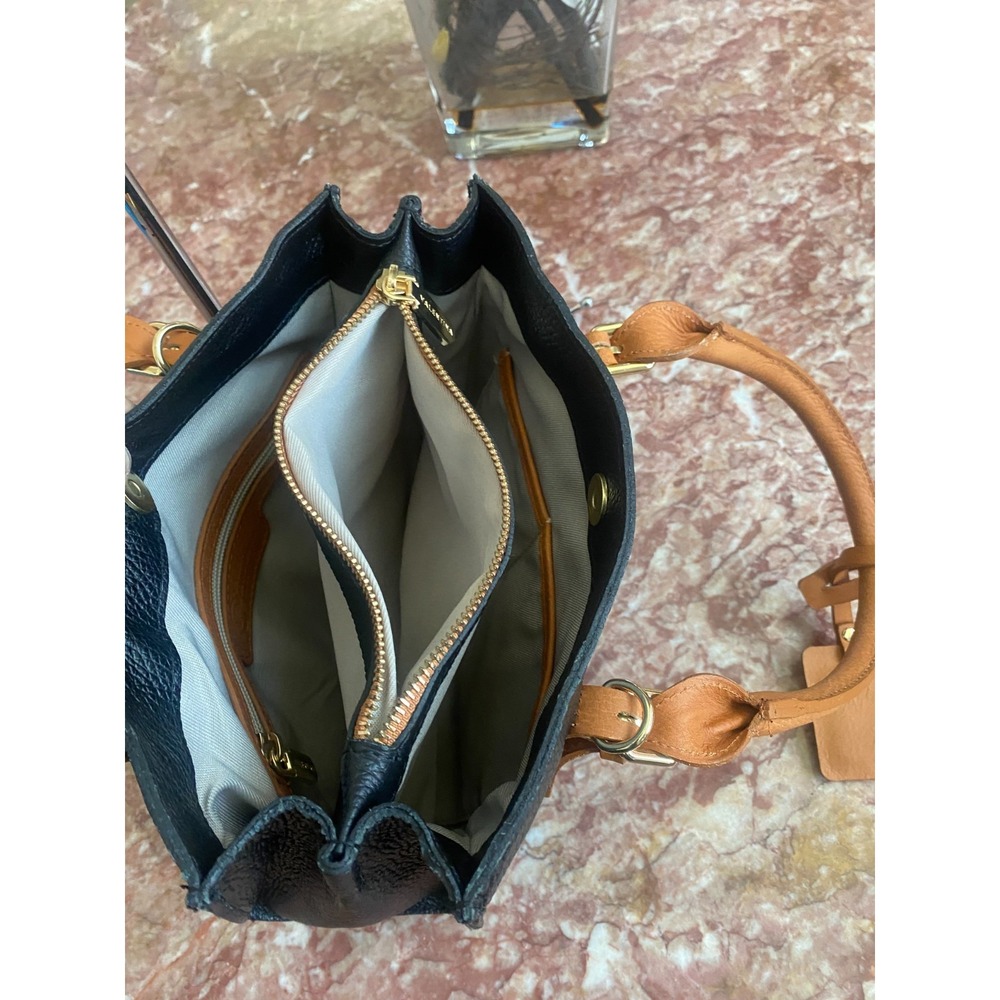 VALENTINA RIMINI Women's Black Pebble Tan Leather Handbag Made in Italy, $365 - Picture 8 of 10